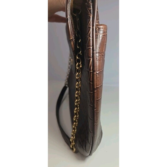 Eric Javits Laptop Tote Brown Croc Embossed Leather Gold Hardware Suede Interior - Picture 3 of 11